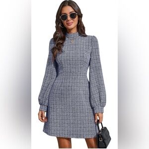 Elegant Blue Tweed Dress